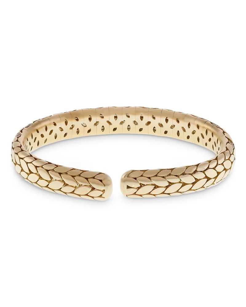 18K Yellow Gold Pavé Diamond Leaf Bangle Bracelet - Exclusive, Italy Campaign