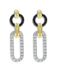 18K Gold Signature Caviar Diamond & Black Ceramic Link Drop Earrings