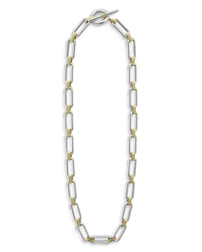 18K Yellow Gold & Sterling Silver Signature Caviar Diamond Station Link Collar Necklace, 18"