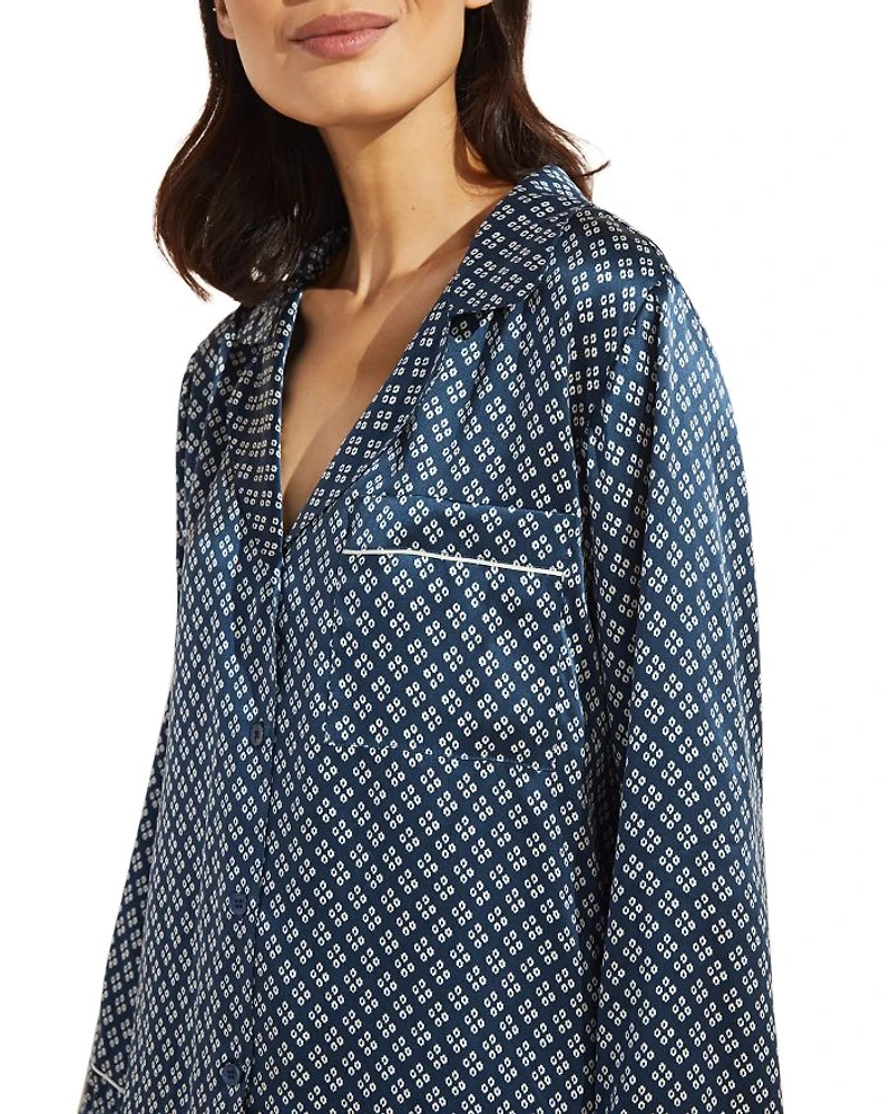 Inez Printed Washable Silk Long Pajama Set