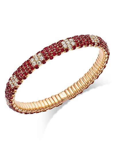 Zydo 18K Rose Gold Stretch Collection Ruby & Diamond Flower Motif Bracelet