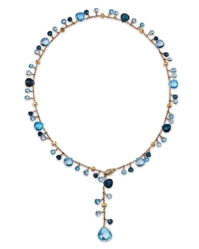 Marco Bicego 18K Yellow Gold Paradise Topaz Swiss Blue Topaz, London Blue Topaz & Diamond Lariat Necklace, 17.25