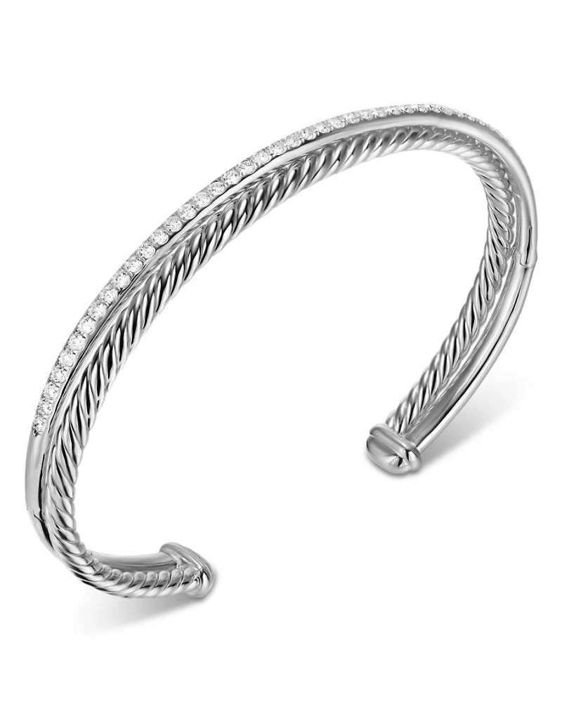 Crossover Two Row Bracelet in Sterling Silver with Diamonds, 6mm