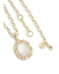 Bamboo White Stone Pendant Necklace in 18K Gold Plated, 18"- 20"