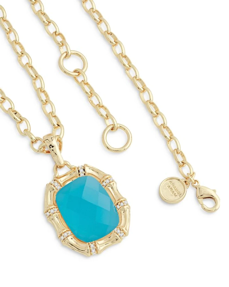 Bamboo Turquoise Colored Stone Necklace, 18"- 20"