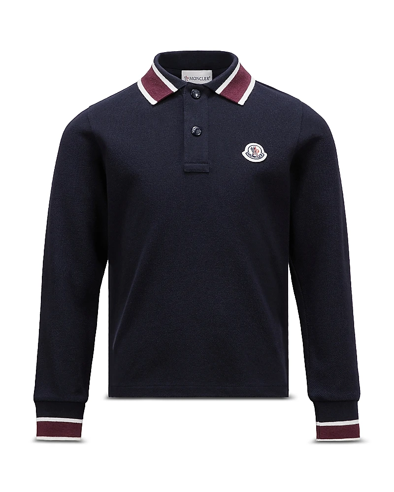 Moncler Boys' Cotton Tipped Long Sleeve Polo Shirt - Big Kid