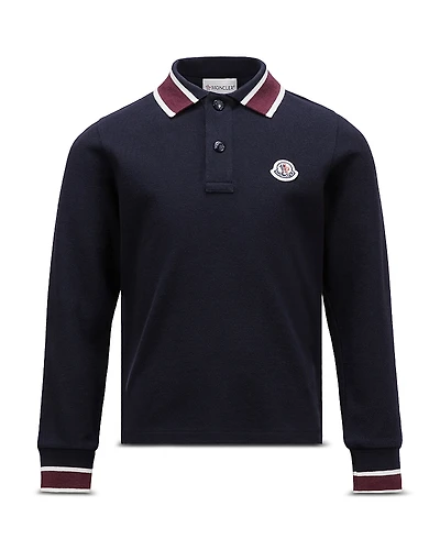 Moncler Boys' Cotton Tipped Long Sleeve Polo Shirt - Big Kid