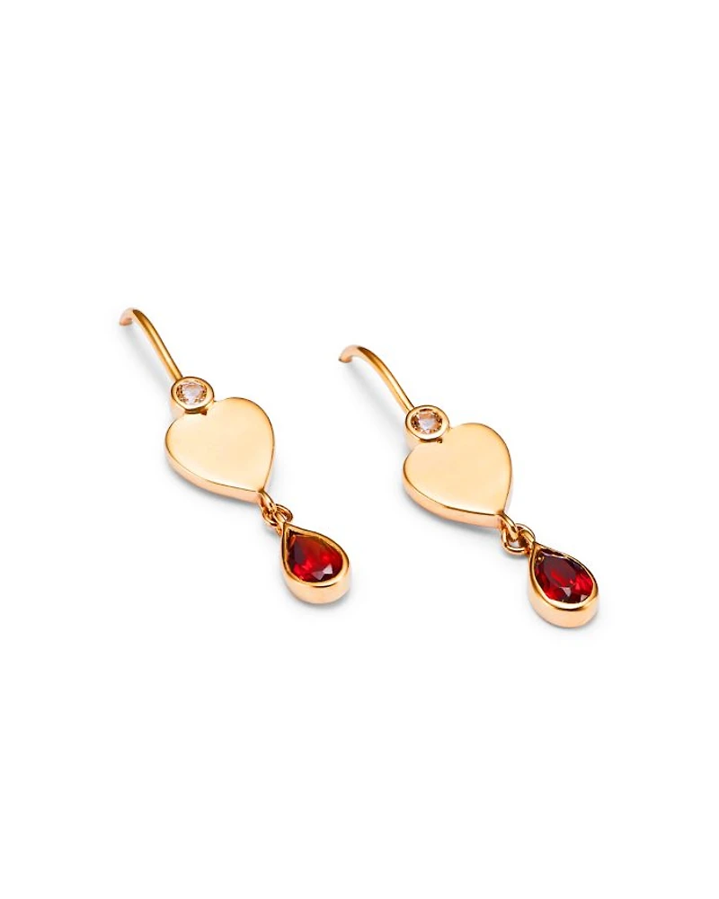 14K Yellow Gold Italy Garnet & White Topaz Drop Earrings - Exclusive
