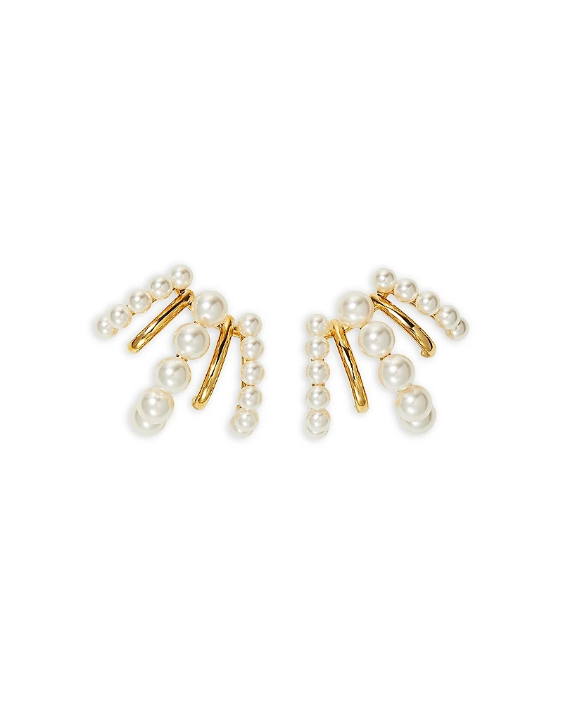Nadri Imitation Pearl Multirow J Hoop Earrings