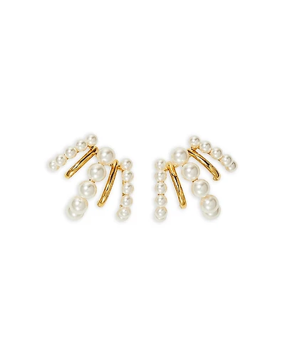 Nadri Imitation Pearl Multirow J Hoop Earrings