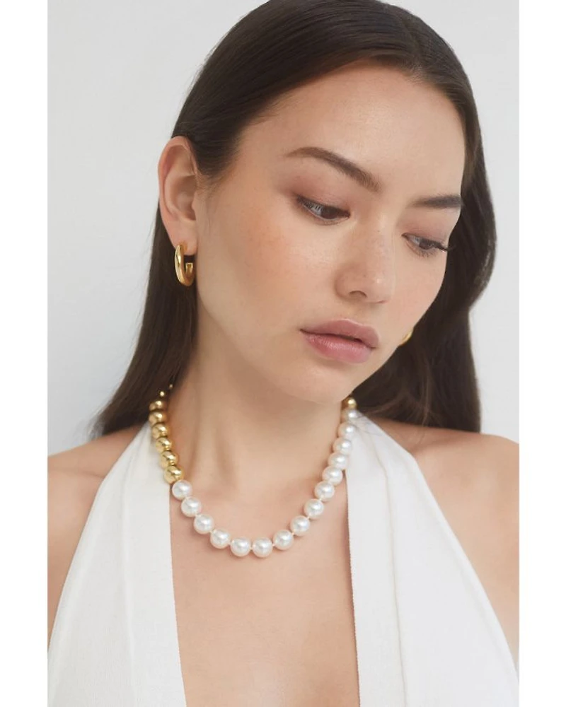 Farrah Imitation Pearl Beaded Collar Necklace in 18K Gold Plated, 19"