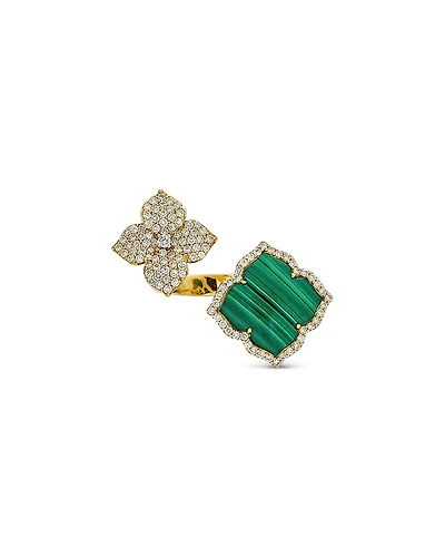 Piranesi 18K Yellow Gold Double Capri Fiore Ring with Malachite and Diamonds