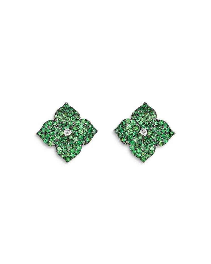 18K Yellow Gold Fiore Tsavorite & Diamond Pavé Flower Small Stud Earrings