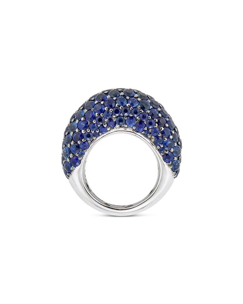 18K White Gold Dome Blue Sapphire Pavé Large Statement Ring