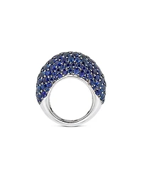 18K White Gold Dome Blue Sapphire Pavé Large Statement Ring