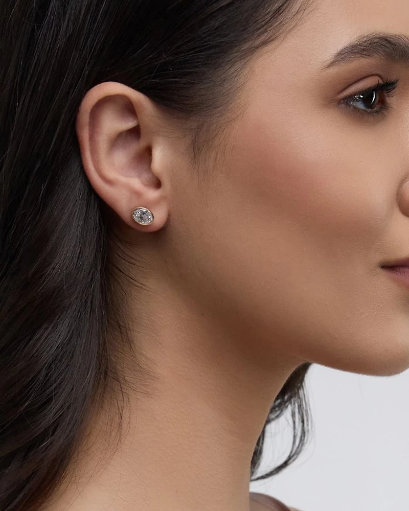 Certified Lab Grown Diamond Oval Bezel Stud Earrings 18K Yellow Gold