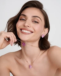 18K Rose Gold Wave Heart Pink Sapphire Pavé Pendant Necklace, 16-18"