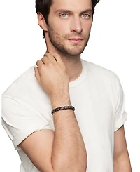 Men's Sculpted Cable Woven Tile Bracelet Black Titanium with Sterling Silver and Nylon, 8.5mm