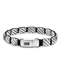 Men's Sculpted Cable Woven Tile Bracelet with Sterling Silver and Black Nylon, 8.5mm