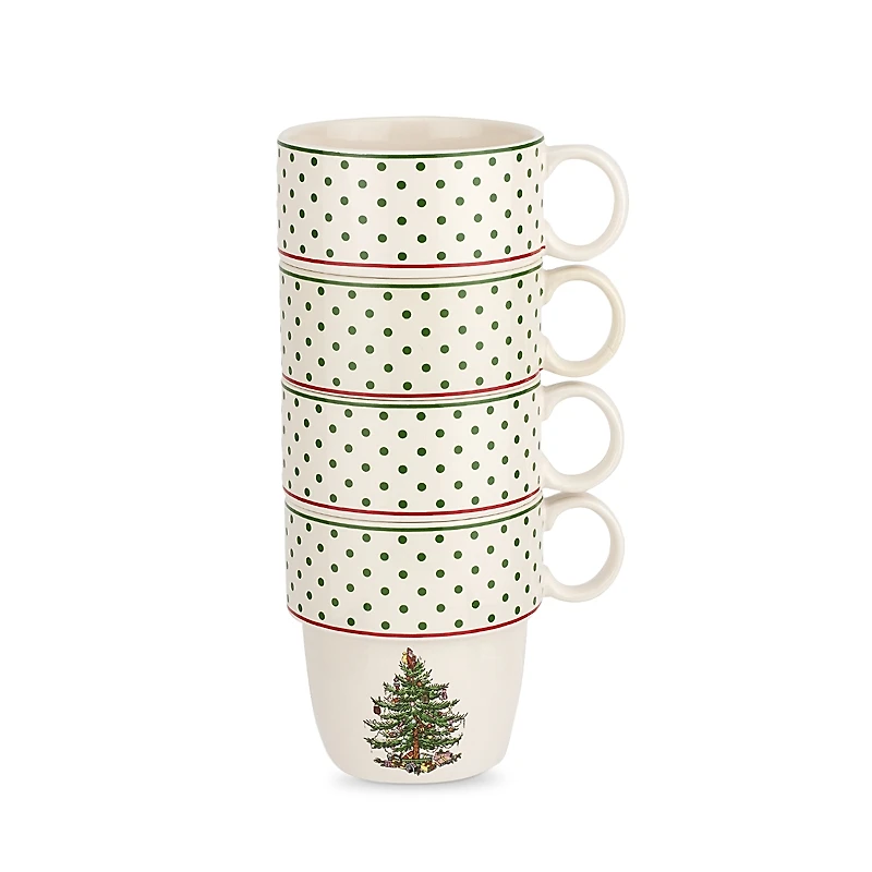 Spode Christmas Tree Polka Dot Stackable Mugs, Set of 4
