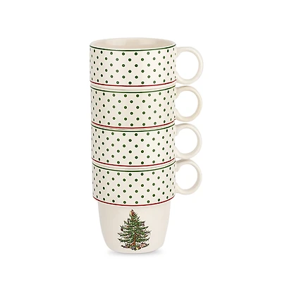 Spode Christmas Tree Polka Dot Stackable Mugs, Set of 4