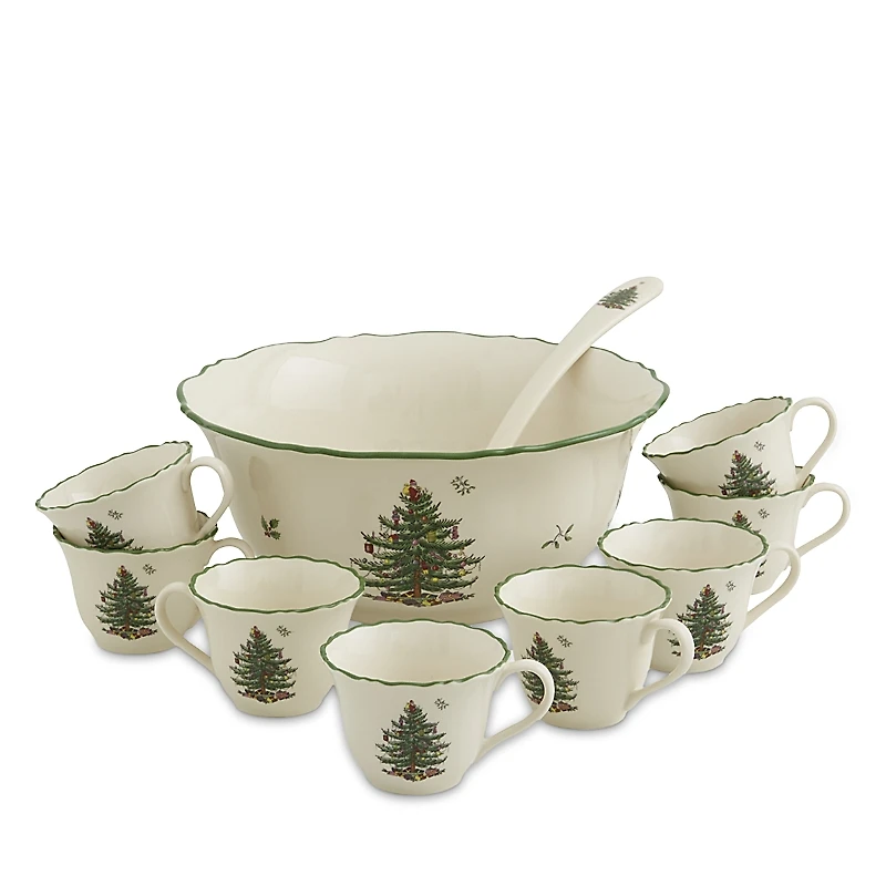 Spode Christmas Tree 10-Piece Punch Bowl Set