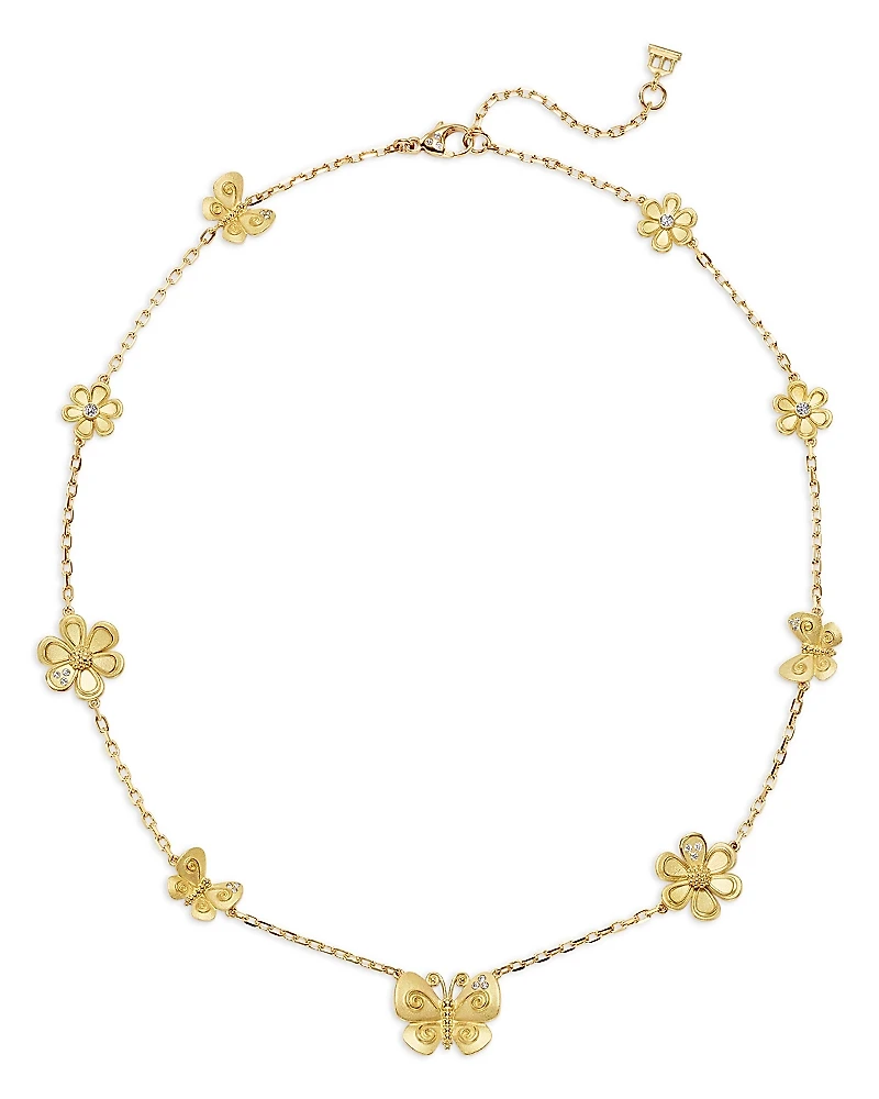 Temple St. Clair 18K Yellow Gold Fj Diamond Butterfly & Flower Collar Necklace, 16-18