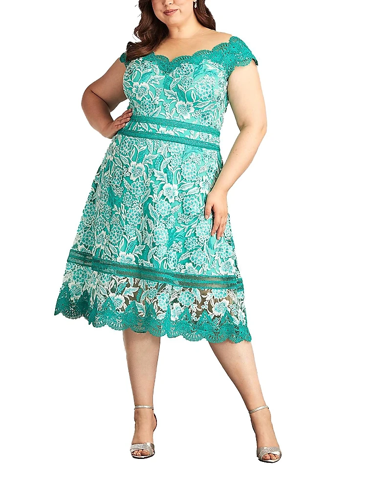 Tadashi Shoji Plus Nance Double Banded Scalloped Lace Dress