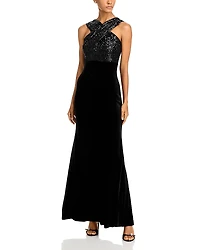 Eliza J Sequined Velvet Mermaid Gown