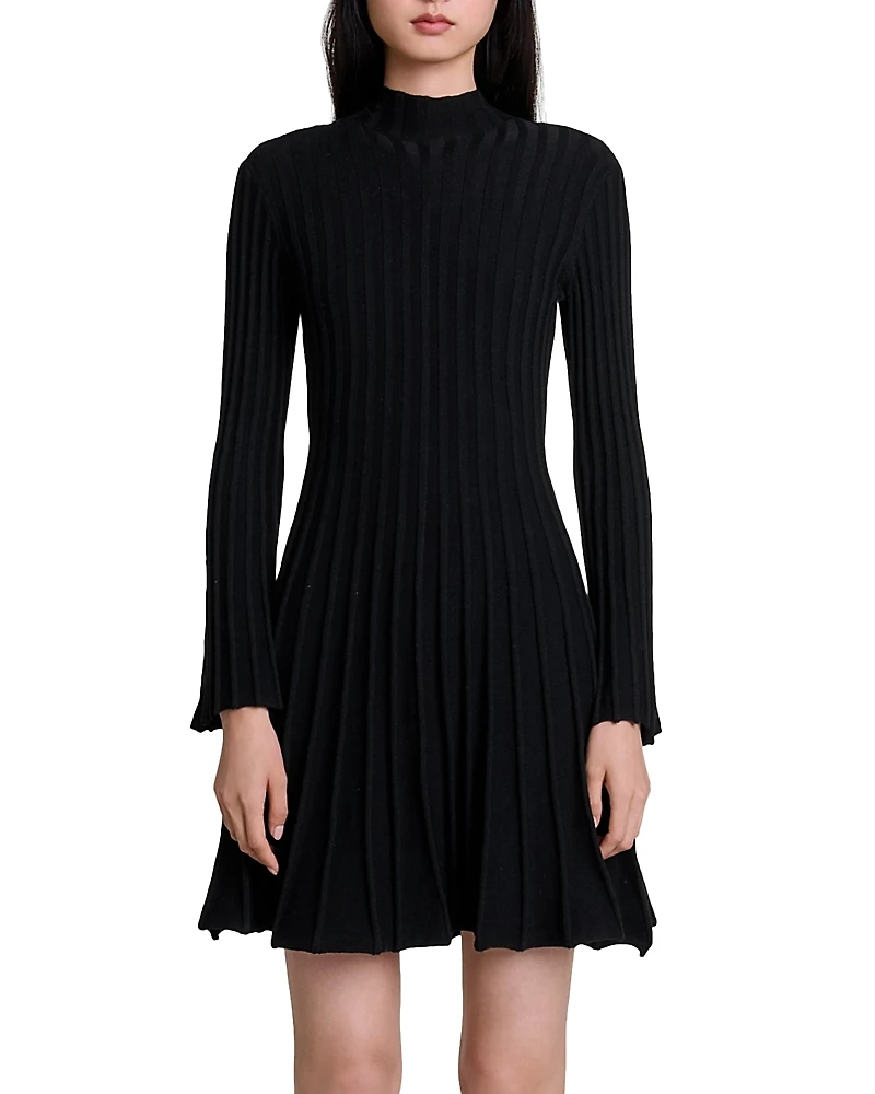 Maje Raffie Ribbed Flared Dress