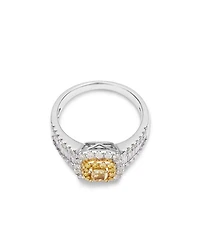 White & Yellow Diamond Cushion & Round Halo Ring in 14K Yellow & White Gold, 1.3 tcw