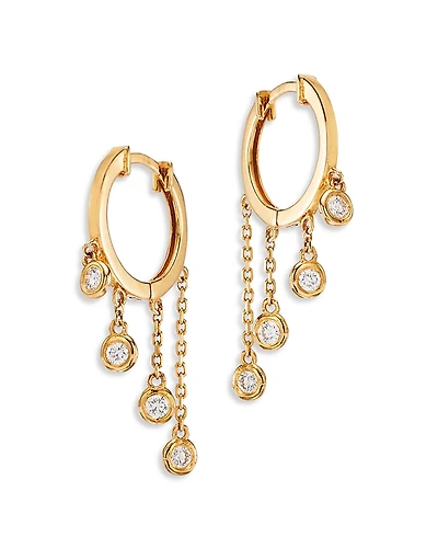 Moon & Meadow 14K Yellow Gold Lab Grown Diamond Bezel Dangle Hoop Earrings