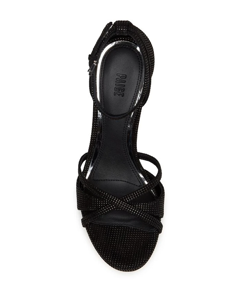 Women's Violet Almond Toe Studded Strappy High Heel Sandals