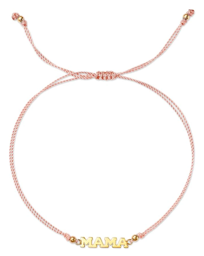 14K Yellow Gold Midi Bitty Symbols MAMA Pink Cord Bolo Bracelet