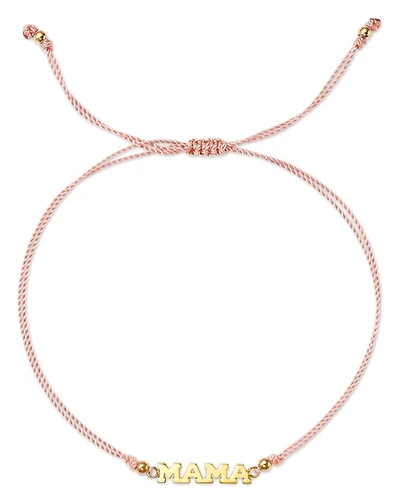 14K Yellow Gold Midi Bitty Symbols MAMA Pink Cord Bolo Bracelet