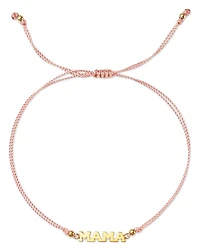 14K Yellow Gold Midi Bitty Symbols MAMA Pink Cord Bolo Bracelet