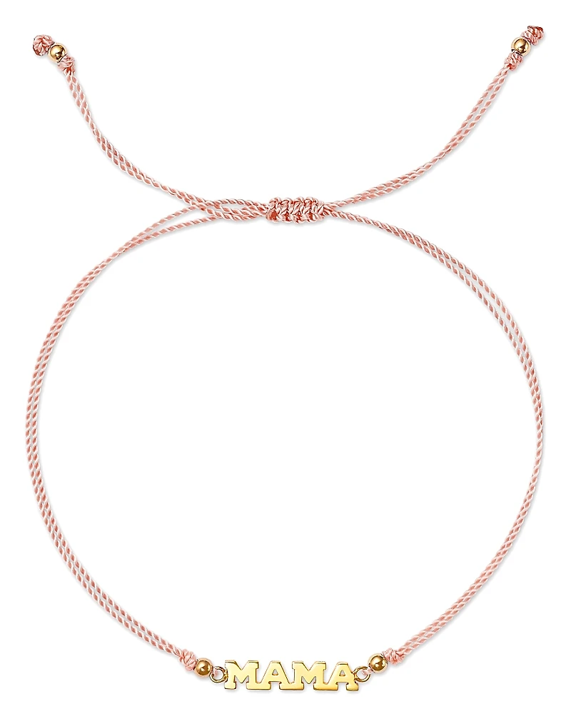 Zoe Chicco 14K Yellow Gold Midi Bitty Symbols Mama Pink Cord Bolo Bracelet