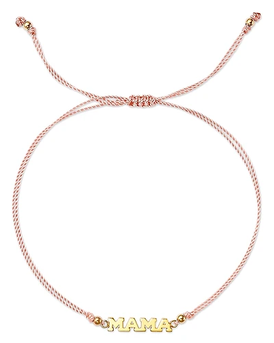 Zoe Chicco 14K Yellow Gold Midi Bitty Symbols Mama Pink Cord Bolo Bracelet