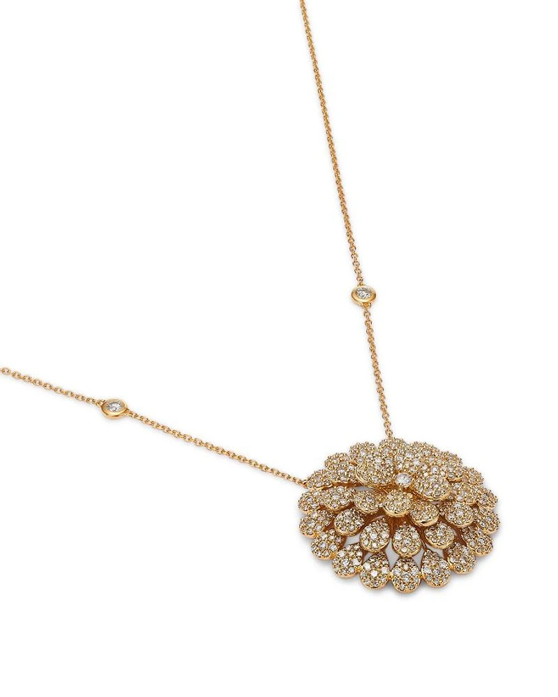 Diamond Pavé Flower Pendant Necklace in 14K Yellow Gold, 1.50 tcw