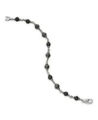 Men's Spiritual Beads Onyx & Black Diamond Pavé Rosary Style Bracelet in Sterling Silver