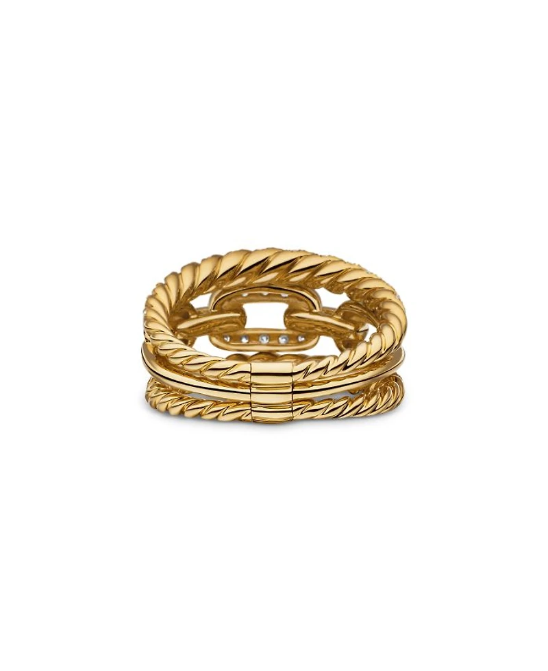 18K Yellow Gold Stax Three-Row Ring with Diamonds