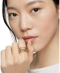 Crossover Wide Ring with Diamonds Gold