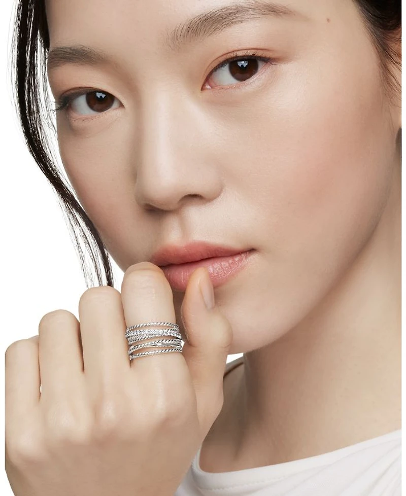 Crossover Wide Ring with Diamonds