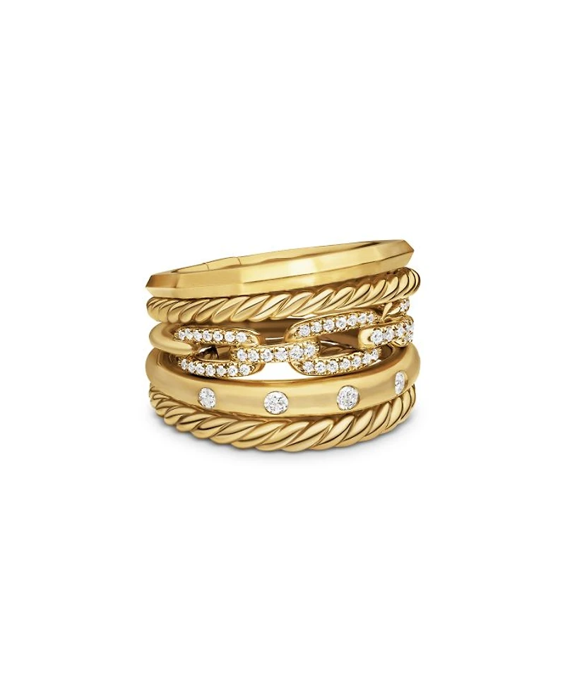 Stax Five Row Ring 18K Yellow Gold with Diamonds, 15mm