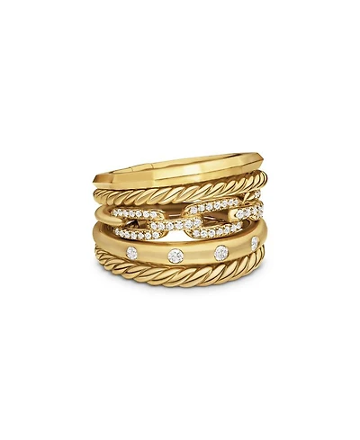 Stax Five Row Ring 18K Yellow Gold with Diamonds, 15mm