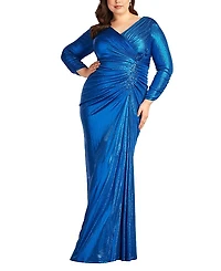 Tadashi Shoji Plus Voll Draped Metallic Jersey Gown