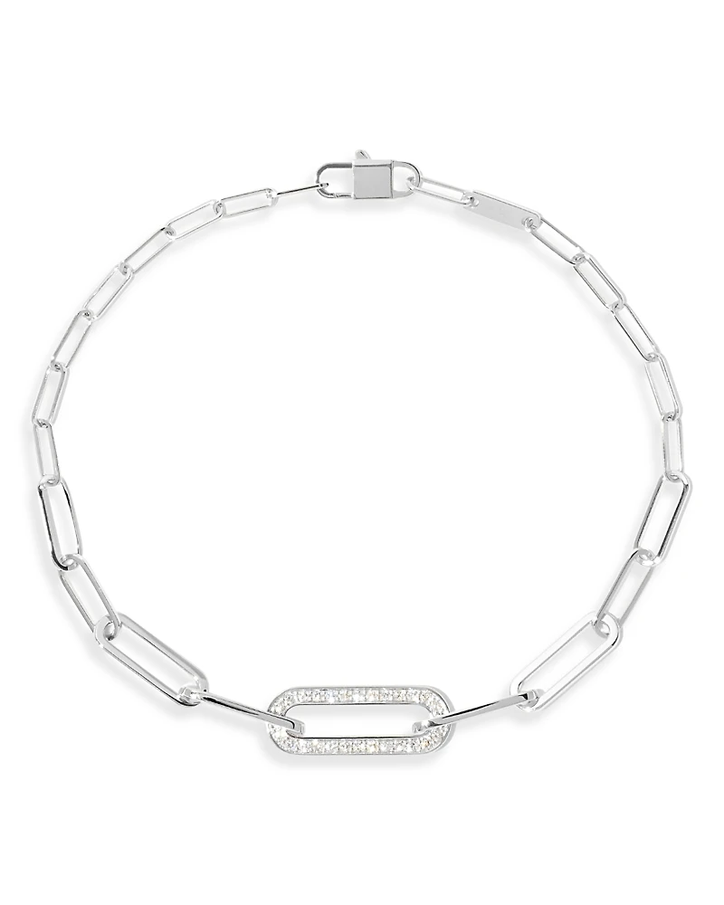 Dinh Van 18K White Gold Maillon Diamond Pave Small Link Bracelet