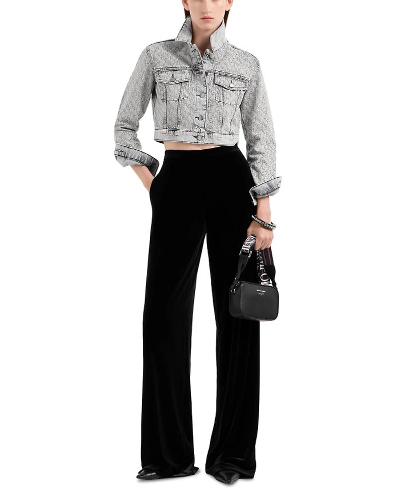 Rhinestone Logo Cropped Denim Jacket