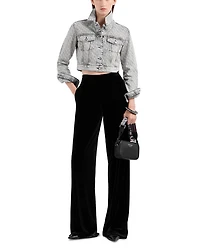 Rhinestone Logo Cropped Denim Jacket