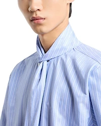 Twill Effect Striped Heavy Cotton Shirt with Tie